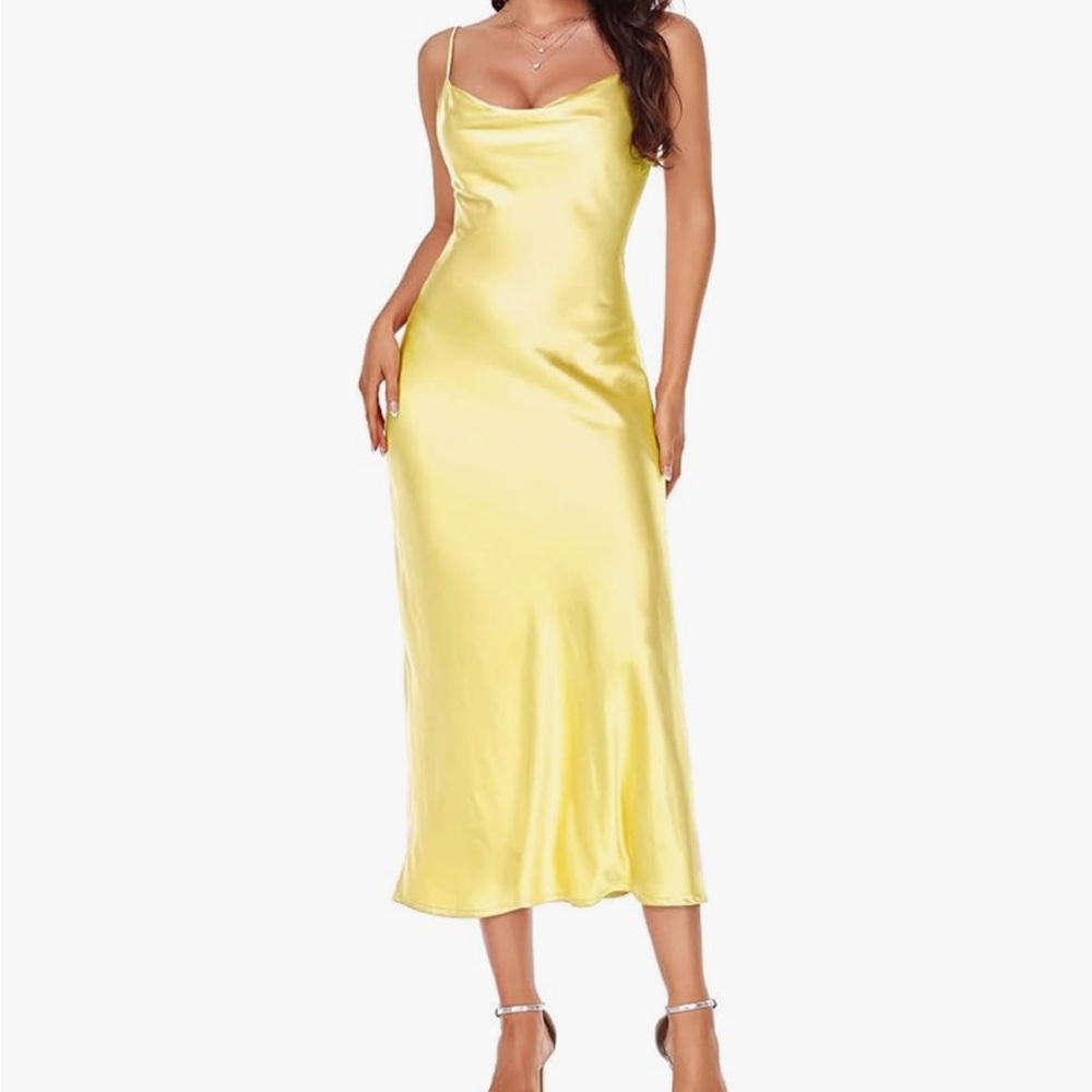 *NEVER WORN* Midi Satin Silk Dress with spaghetti straps and Coul Neck